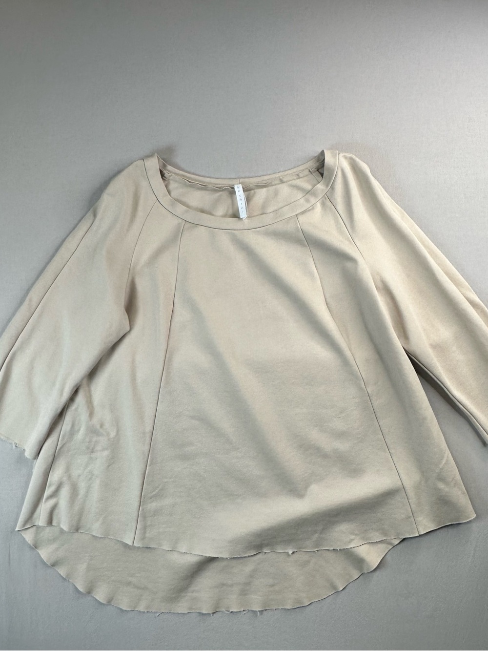 Cream Beige Flowy Blouse • Size L • Soft Stretch Fabric • Chic Minimal Top